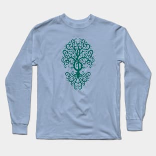 Teal Blue Musical Treble Clef Tree Long Sleeve T-Shirt